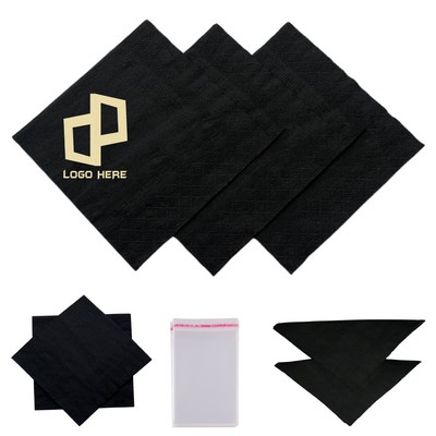 9.8*9.8 Inch Wave Pattern Gold-Foiled Black Napkin