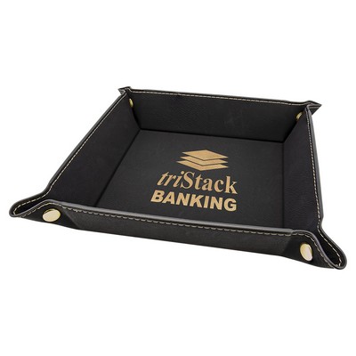 6" x 6" Snap Up Tray, Black/Gold Laserable Leatherette