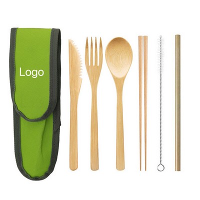 Natural 7-Piece Bamboo Utensils Set with Travel Pouch