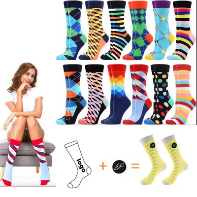 Custom Full Color logo Knit Cotton Crew Jacquard Socks