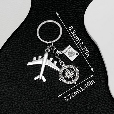 Airplane Shape Key Chain with Passport Compass Pendant Airline Company Giveaway