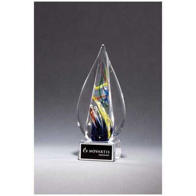 7.1" Flame Art Glass on Clear Glass Base