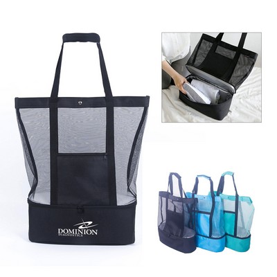 Mesh Beach Tote Bag with Insulated Cooler