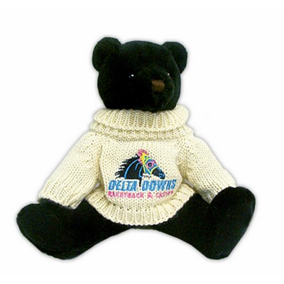 Custom Plush Black Jointed Teddy Bear w/ Embroidered Sweater