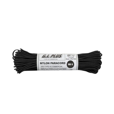 100' Black 550 Lb. Type III Commercial Paracord