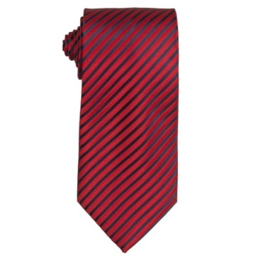 Stock Red/ Navy Striped Polyester Tie