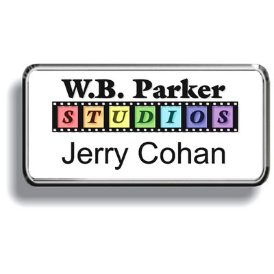 White PVC Inserts/Silver Framed PVC Badge (1 1/2"x 3")