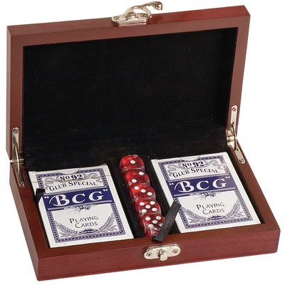 Cards & Dice Set in Rosewood Box - Gold Fill Engraving