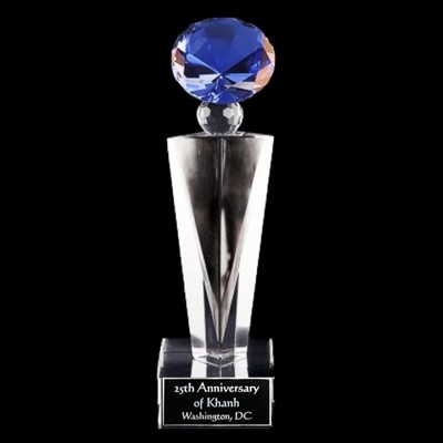 Solid Crystal Engraved Award - 12" extra large - Elegante Blue Diamond