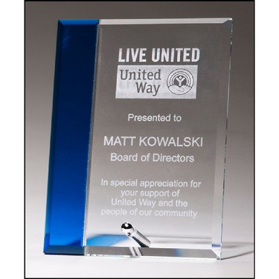 Clear Glass Award with Sapphire Blue Highlight and Silver Plated Post (5"x7")