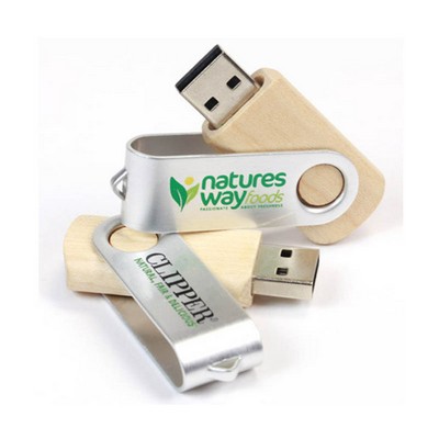 16 GB Wooden Swivel USB Flash Drive W/ Metal Band