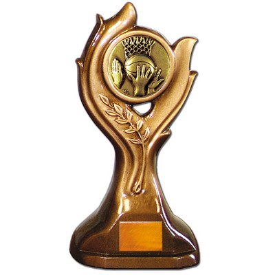 Stock Victory 9" Trophy with 2" Basketball General Coin and Engraving Plate