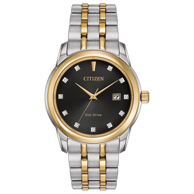 Citizen Men's Diamond Collection Eco-Drive Watch, Two-tone SS with Black Dial and Diamond Marker