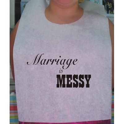 Stock "Marriage Is Messy" Design #2 Poly Backed Paper Bibs w/Ties, minimum 25 bibs