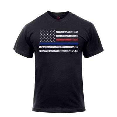 Black Thin Blue Line & Thin Red Line Flag T-Shirt (S to XL)