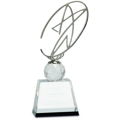 10" Clear/Black Crystal Award with Silver Metal Oval Star