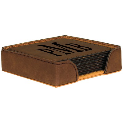 Dark Brown Square Leatherette 6-Coaster Set