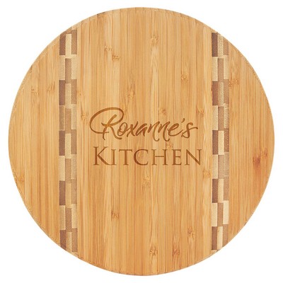 Round Bamboo Cutting Board with Butcher Block Inlay, 9 3/4"