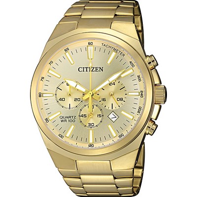 Citizen® Men's Quartz Gold-Tone Stainless Steel Chronograph Watch w/Champagne Dial