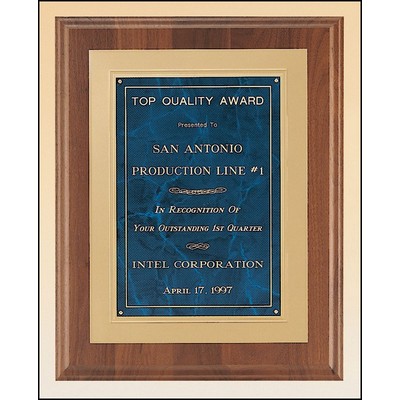 Airflyte® American Walnut Plaque w/Frost Gold Back Plate & Bright Gold Embossed Frame (12"x 15")