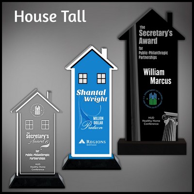 12" Tall House Clear Acrylic Award with a Black Wood Base