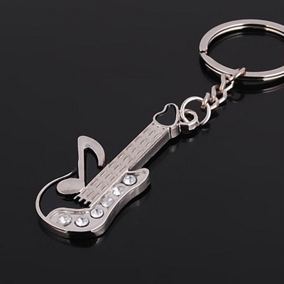 Metal Guitar Key Chain w/Rhinestone