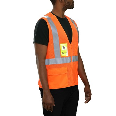 5 Point Breakaway Pocketed Mesh Vest- ID Pocket/Fluorescent Red-Orange