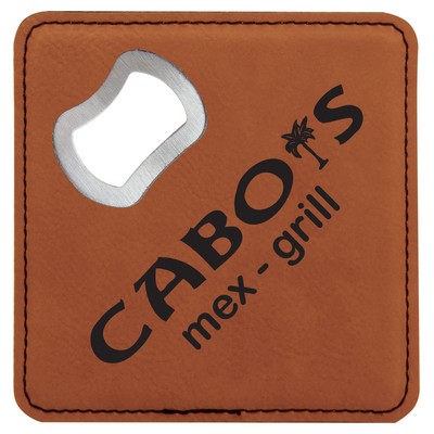 Leatherette Square Coasters w/bottle opener (4")