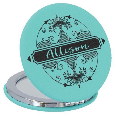 Faux Leather Compact Mirror, Teal