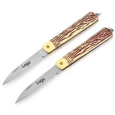 Stainless Steel Folding Pocket Knife with Wood Grain Handle