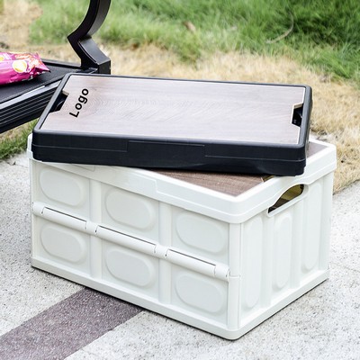 Collapsible Storage Bin With Wood Lid