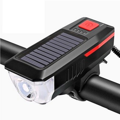 Solar USB Rechargeable LED Front Rear Headlight Lamp