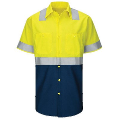 Red Kap™ Hi-Visibility RipStop Short Sleeve Work Shirt Type R, Class 2 - Yellow/Silver/Navy Blue