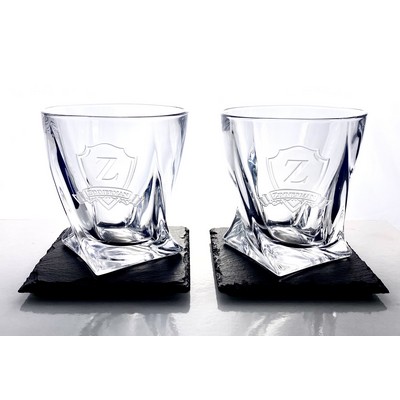 Etched Whiskey Glass & Coaster Set (2)