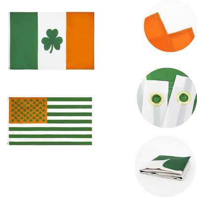 59"x35 1/2" St Patrick's Day/Irish Festival Polyester Shamrock/Lucky Clover Flag (Low MOQ)