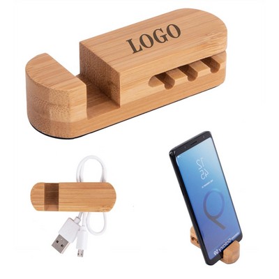 Bamboo Desktop Cable Organizer Cell Phone Holder