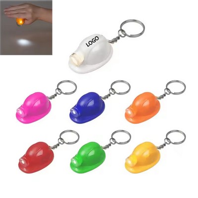 2" Mini Plastic Safety Helmet Shape Keychain w/LED Flashlight