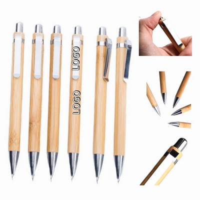 5.31" x 0.47" Creative Push Bamboo Ballpoint Pen