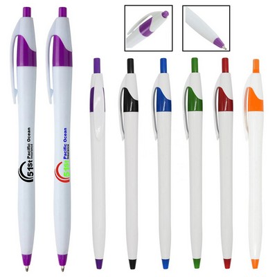 Plastic Dart Pen-White Barrel with Colored Trim