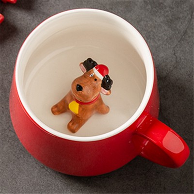 Red Ceramic Mug with Christmas Reindeer