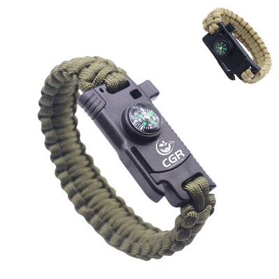 Outdoor Paracord Bracelet Emergency Survival Kit Fire Starter Compass Whistle