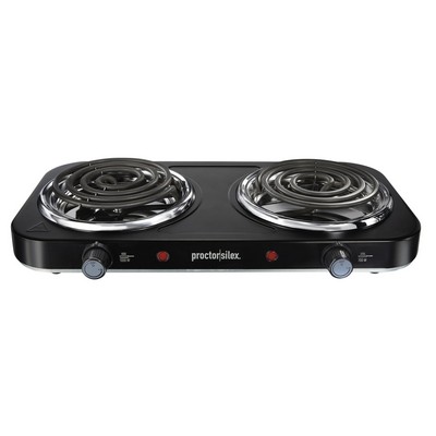 Proctor Silex Electric Double Burner Cooktop With Adjustable Temperature, Portable, Stainless Steel