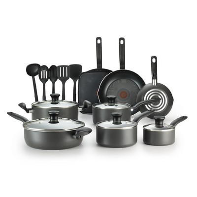 T-fal Initiatives Non-Stick 18-Piece Cookware Set - Black