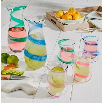 Wine Enthusiast Hand-Painted Color Swirl Glass Carafe Duo And Double-Wall Tumblers (Set Of 6)