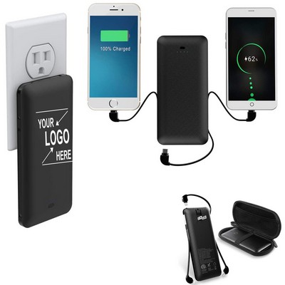 10000mAh Portable Power Bank with AC Plug and Built-in Cables