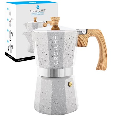 GROSCHE Milano Moka pot, Stovetop Espresso maker (Grey, 9 cup)