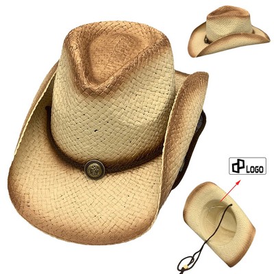 Unisex Cowboy Roll Rim Straw Hat Wide Brim