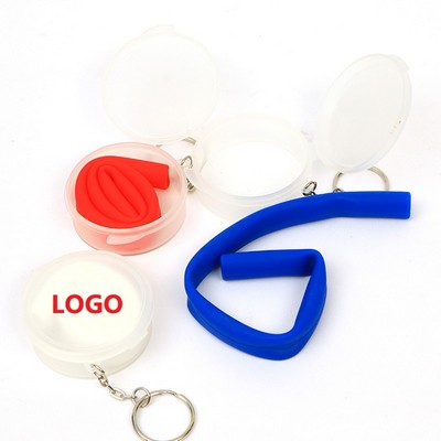 Reusable Plastic Case Silicone Drinking Straw With Key Chain