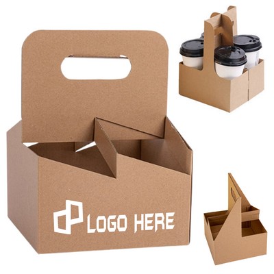 Kraft Paperboard Cup Holder Drink Carrier W/ Handle