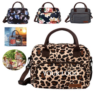 Leopard Print Food Safe Thermal Women Cooling Shoulder Bag Insulated Lunch Bag